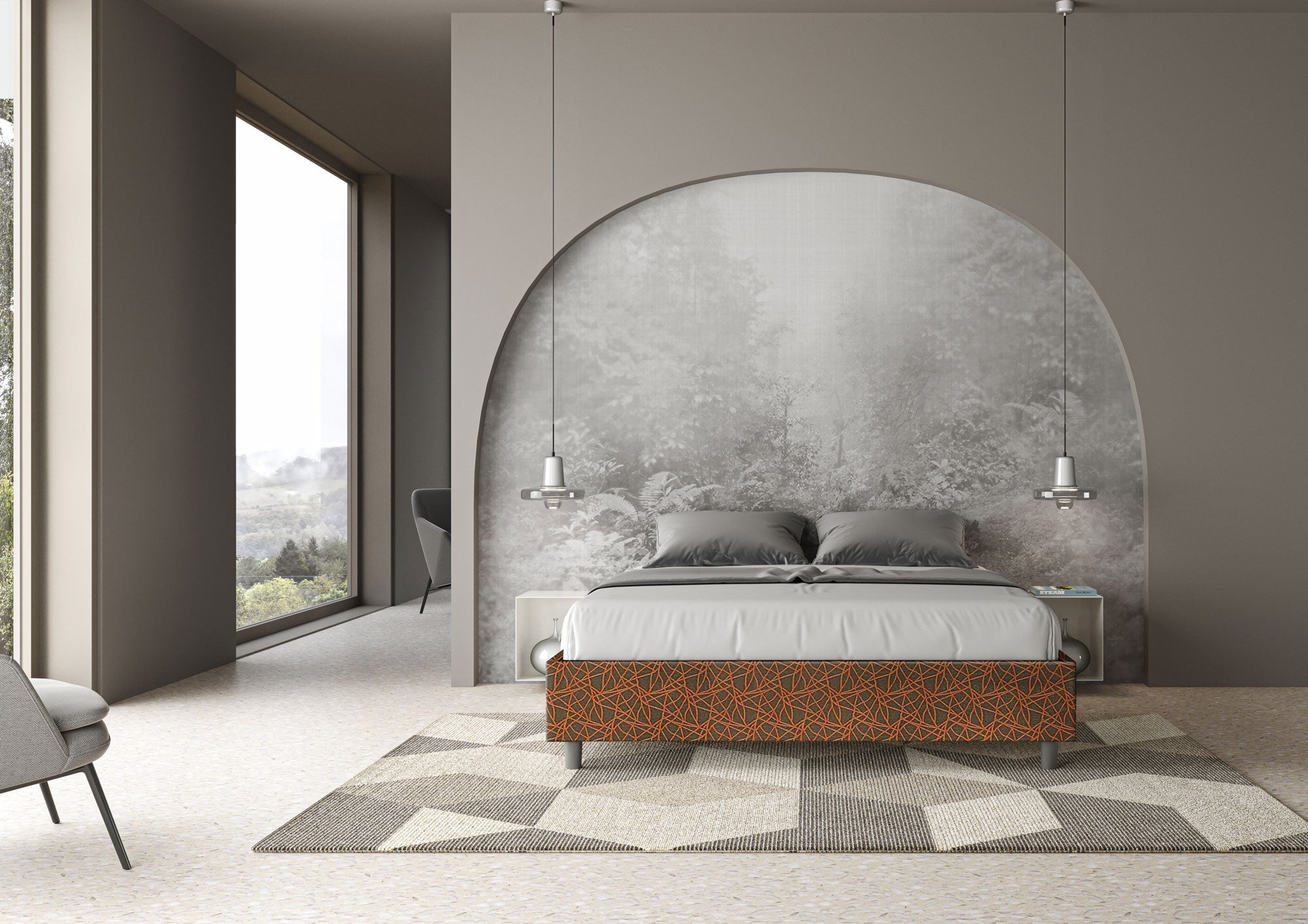 Letto Matrimoniale 160x210 cm con Rete e Contenitore Giroletto con Alzata Comoda Imbottito in Tessuto Era Azelia Arancio