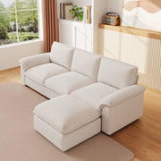 Divano angolare modulare 4 posti con ottomana configurabile cuscini di supporto design ergonomico in chenille beige