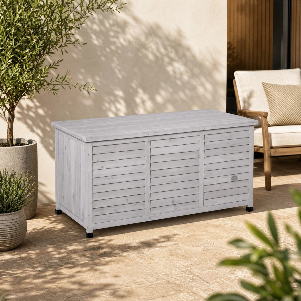BAULE DA GIARDINO 127x56x60 cm Legno Grigio Chiaro