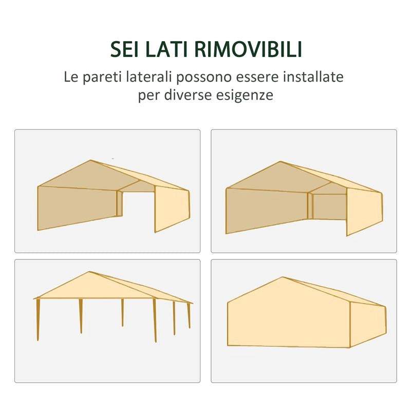 GAZEBO DA GIARDINO PER FESTE CON 6 PARETI RIMOVIBILI A ZANZARIERA, 582X295X255CM, BIANCO