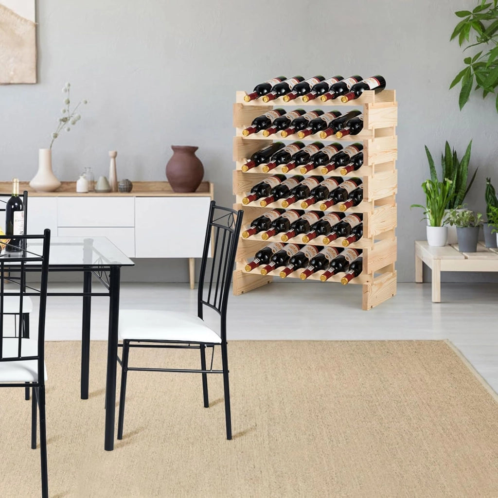 Cantinetta Portabottiglie Vino in Legno di Pino, Portabottiglie per Vino con 6 Ripiani, per 36 Bottiglie, per Cucina, Bar e Cantina (36 Bottiglie)