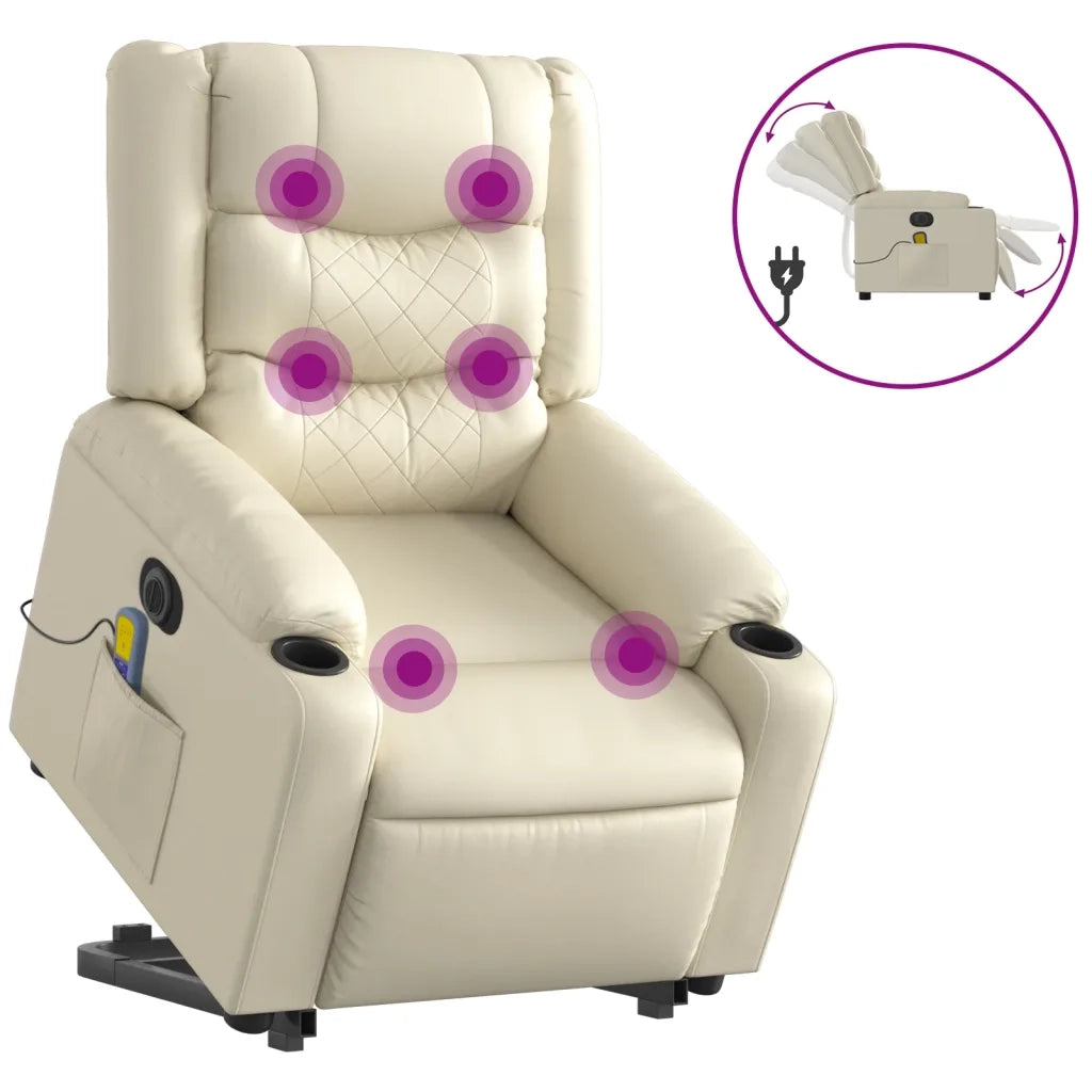 Poltrona Alzapersona Elettrica Reclinabile Crema in Similpelle