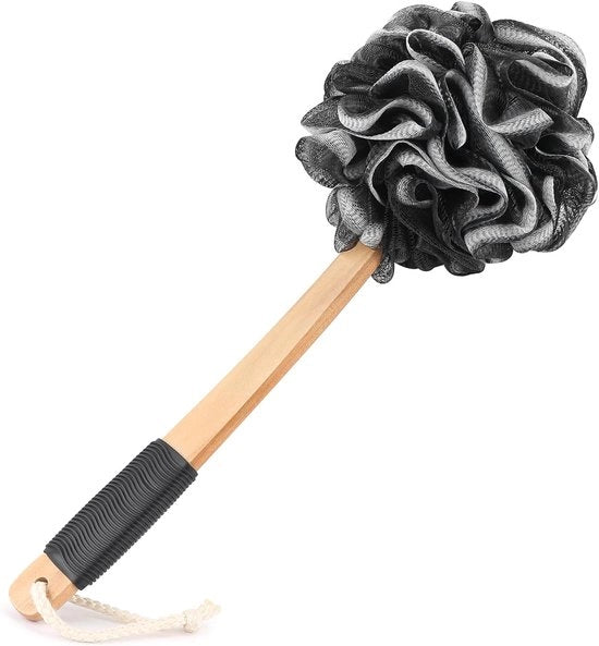Loofah in legno con antislip, con piastra di gommapiuma morbida e robusta, adatta per uso quotidiano sotto la doccia, con corda per l'appendiporto.
