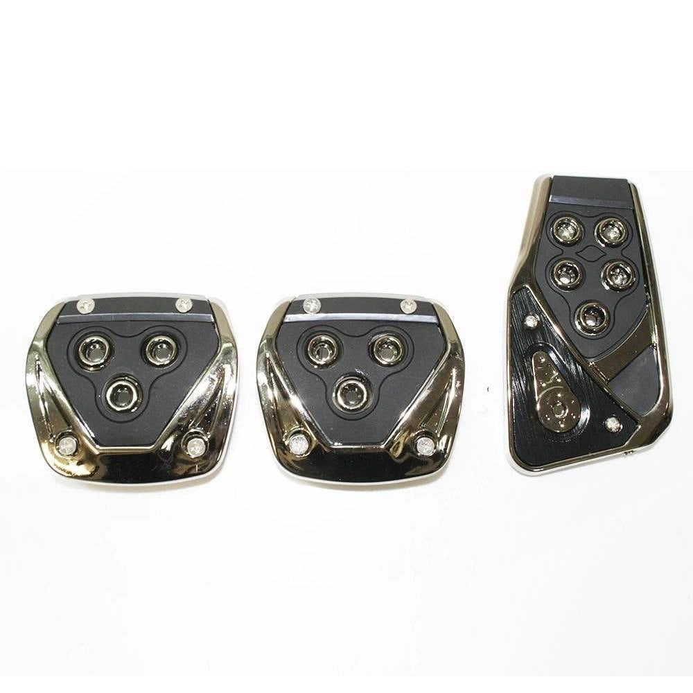 Trade Shop - Copri Pedali Cromato Acciaio Nero Ws1565 Auto Sportiva Tuning Antiscivolo Auto -