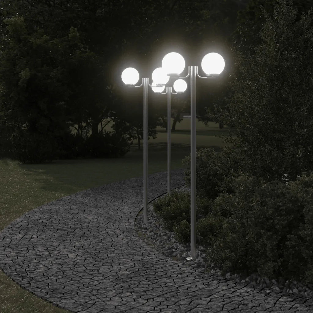 vidaXL Lampade da Terra per Esterni 3pz Argento 215cm in Acciaio Inox