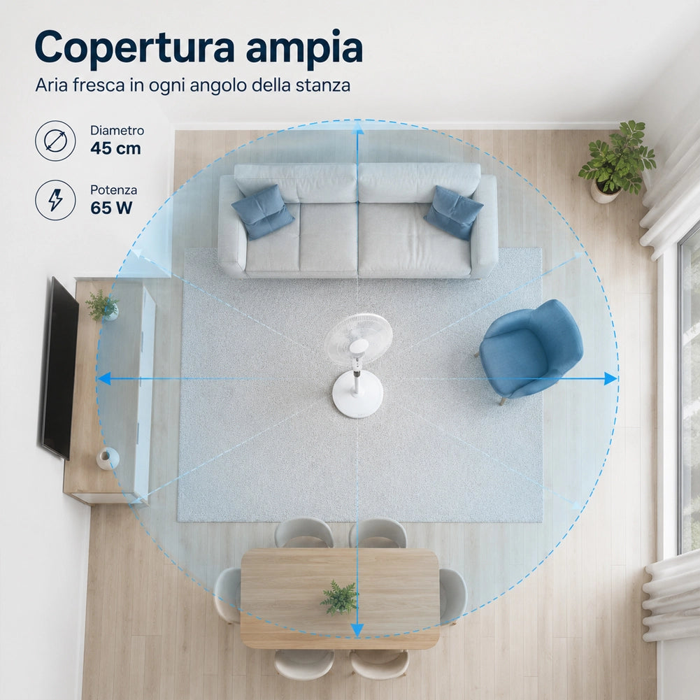 Ventilatore a Piantana con Telecomando e 6 Pale Altezza 144 cm 65W Diametro 45cm