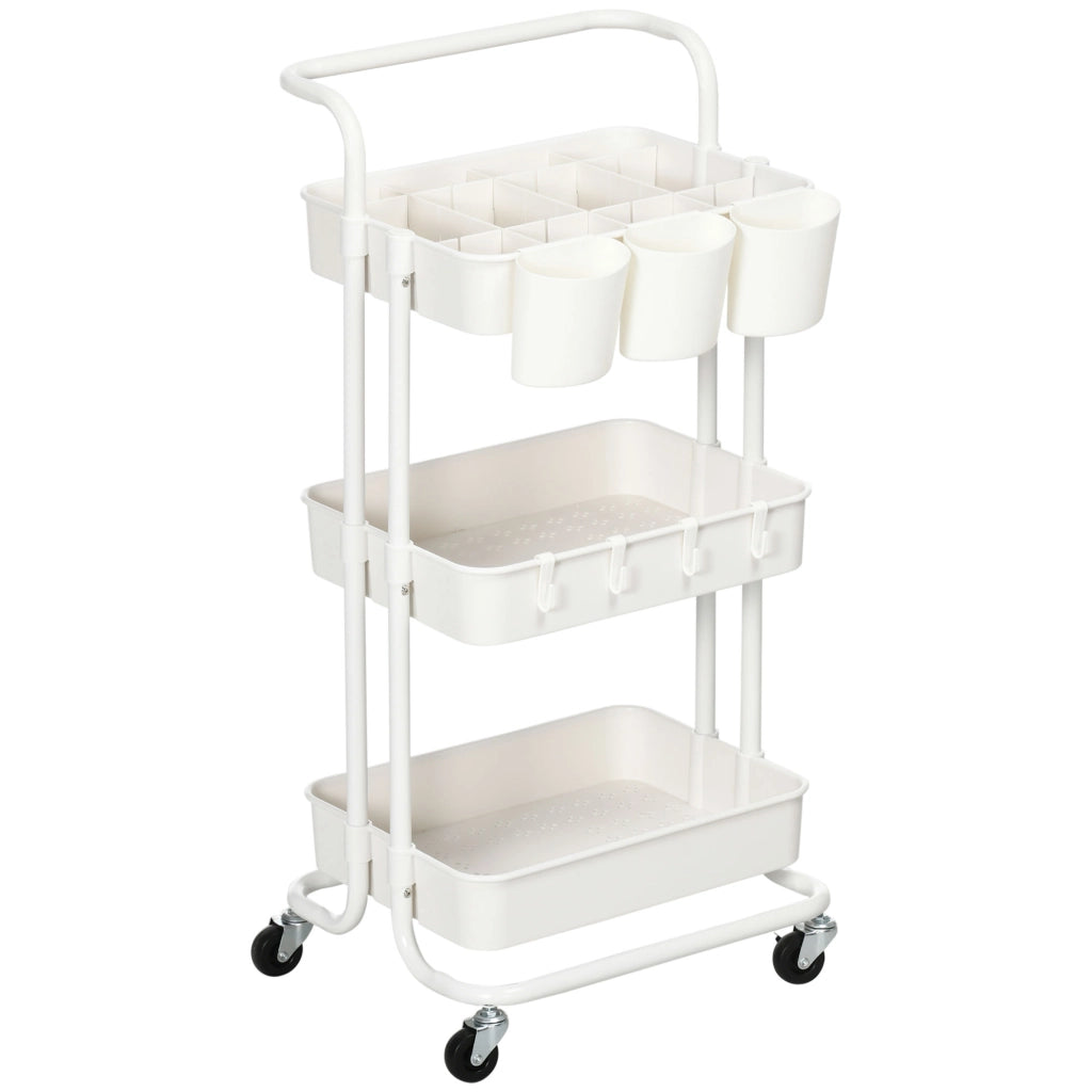 Carrello da cucina multiuso a 3 livelli ¨C zephmum ¨C bianco