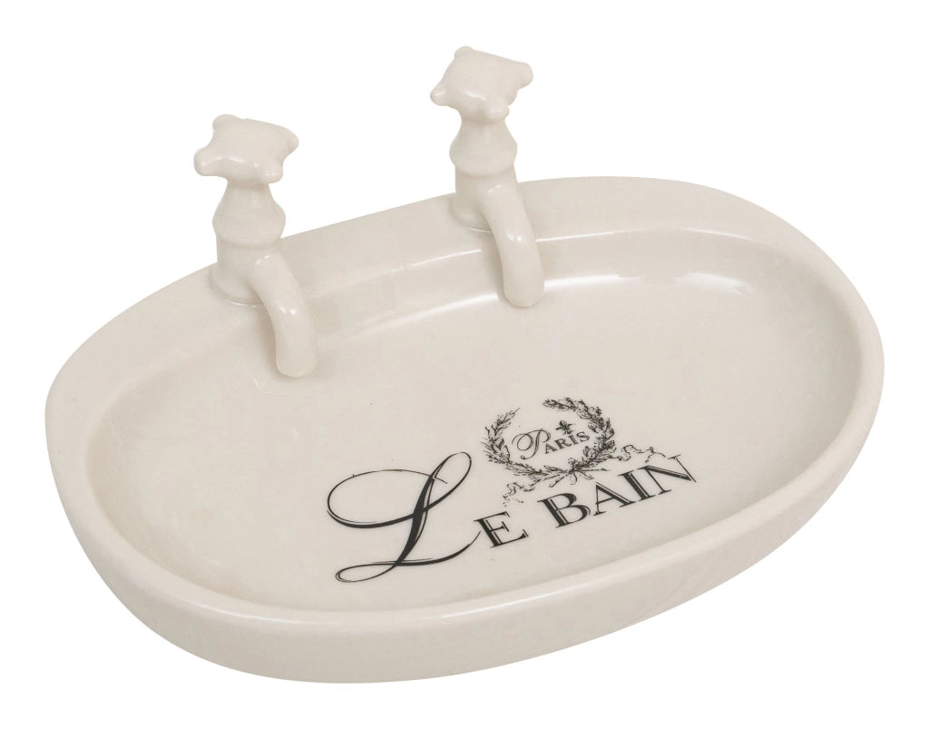 Biscottini Porta saponetta svuota tasche in porcellana bianca decorata "Le Bain Paris" L14xPR10xH5,5 cm