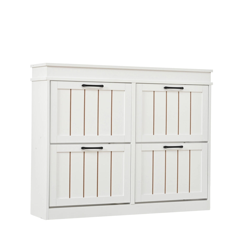 Scarpiera salvaspazio a 4 ante ribaltabili 105x24x83 cm in MDF bianco