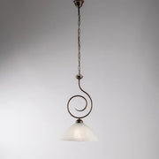 Sospensione Classica 1 Luce Ferro Battuto Marrone E Oro Vetro Bianco Serie Milly