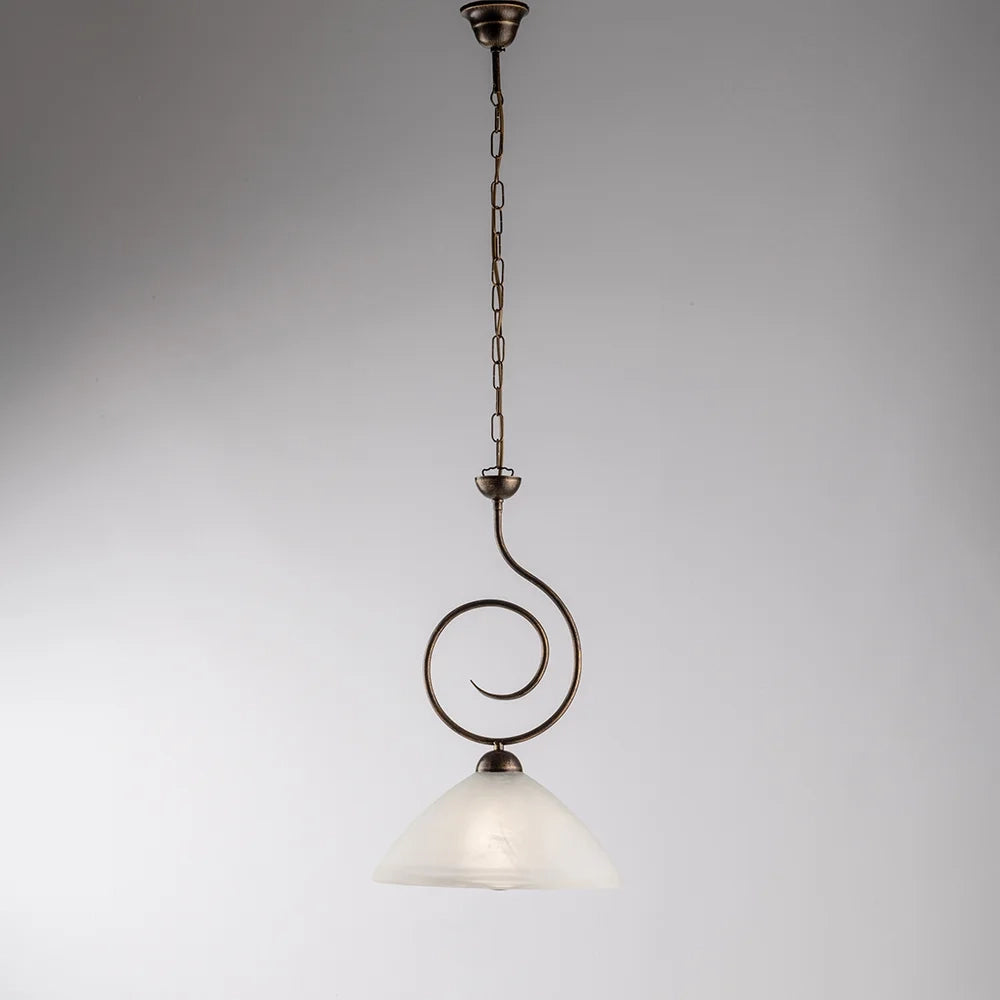 Sospensione Classica 1 Luce Ferro Battuto Marrone E Oro Vetro Bianco Serie Milly