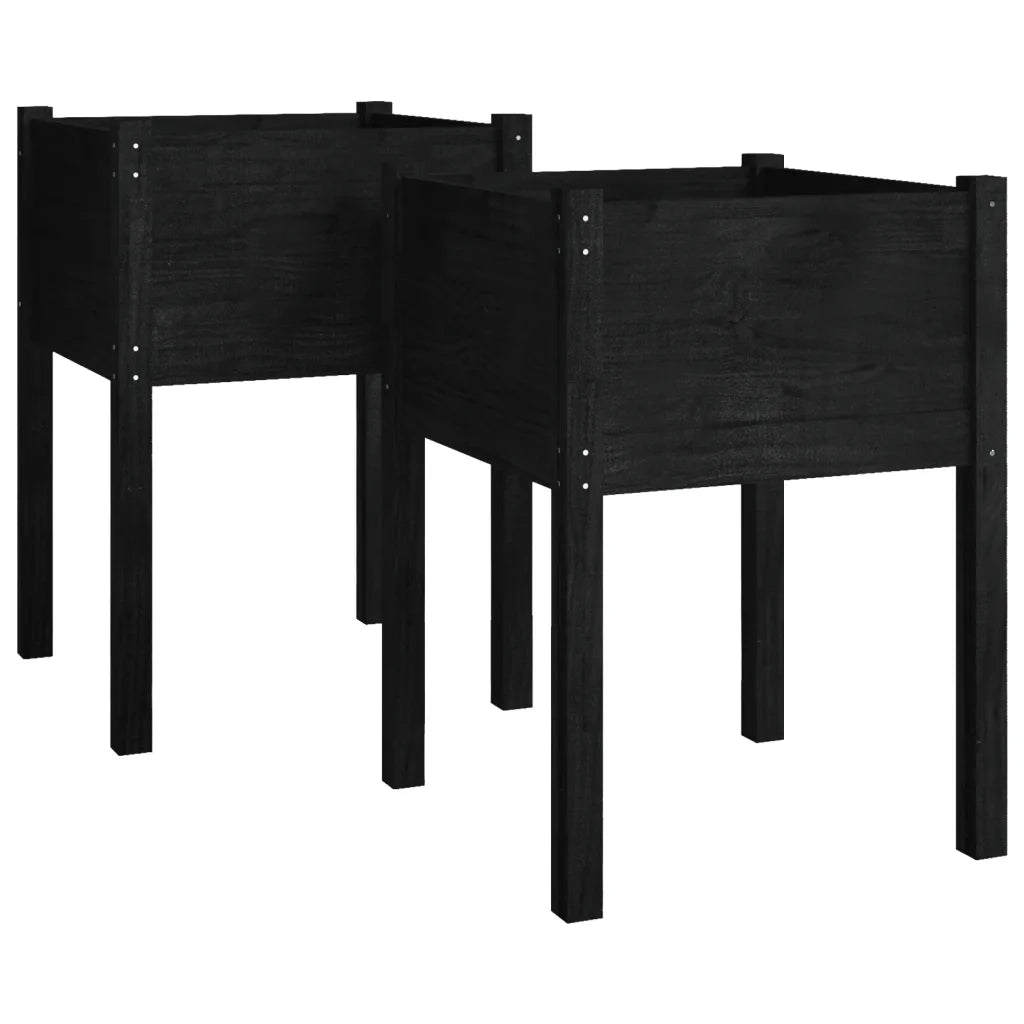 Fioriere da Giardino 2 pz Nere 50x50x70 cm in Massello di Pino 810808