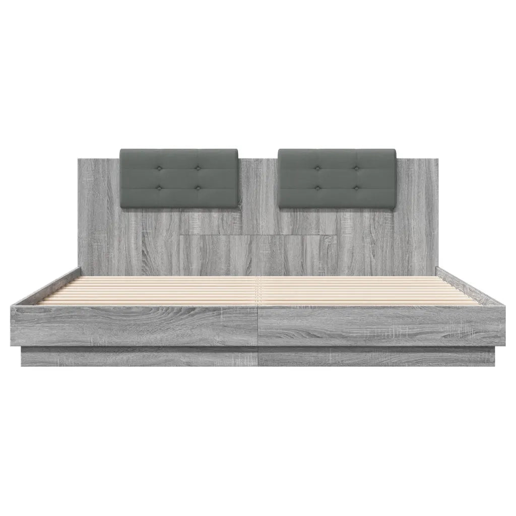 Giroletto con Testiera e LED Grigio Sonoma 160x200 cm 3210001