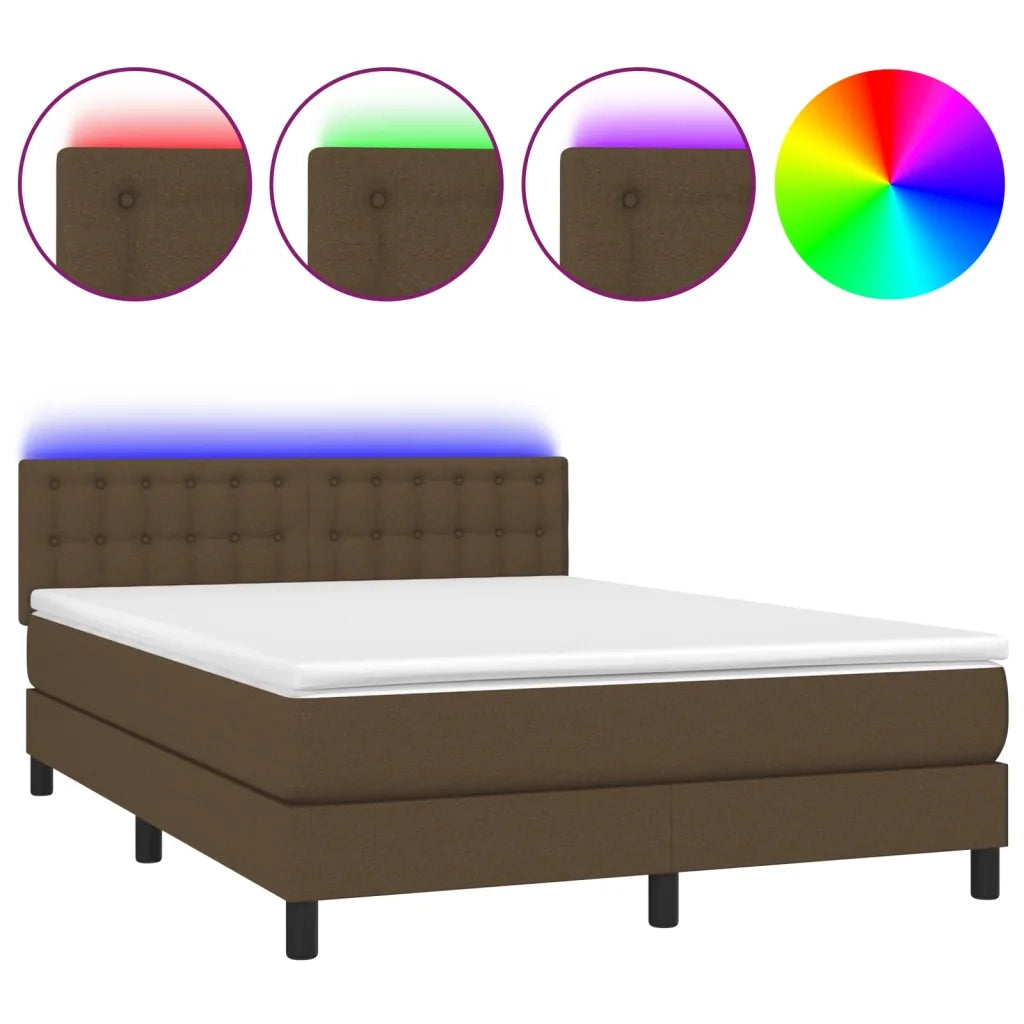 Letto a Molle Materasso e LED MarroneScuro 140x190cm in Tessuto 3133472