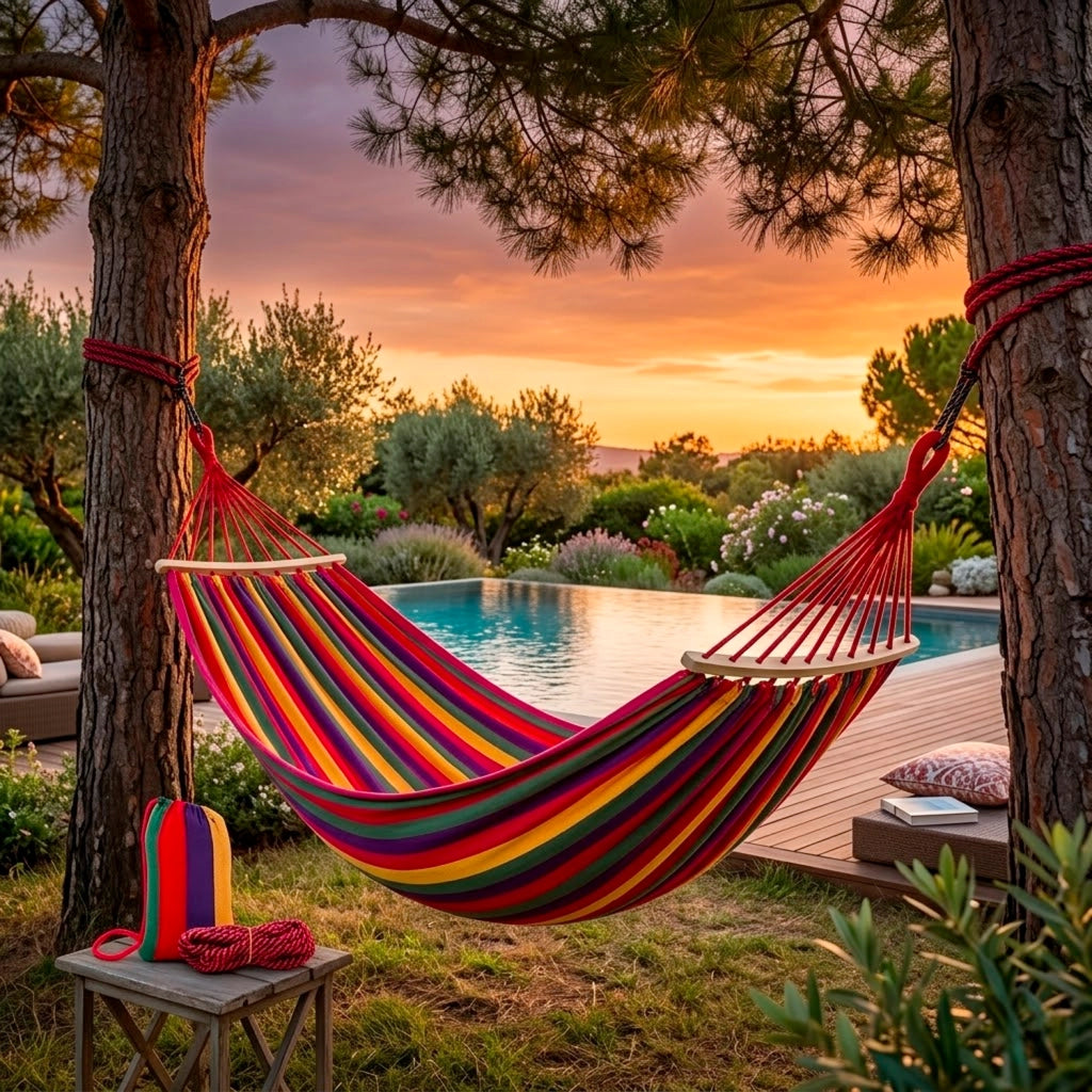 Amaca In Tessuto Con Custodia Da Trasporto E Barre In Legno Da 40 Cm Supporto Resistente Per Giardino Campeggio Spiaggia Relax Outdoor 275 X 155 Cm Rosso