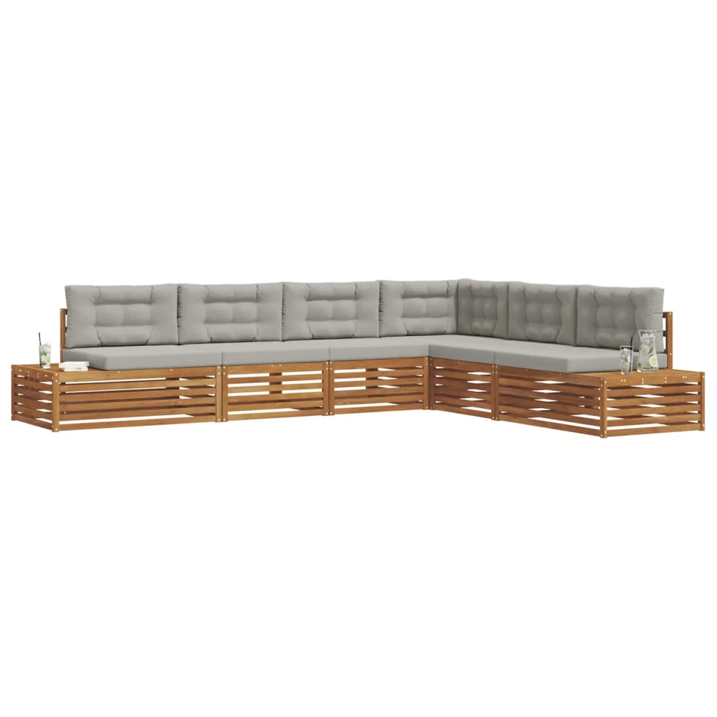 Set di divani da esterno 6 Pezzo Grigio Naturale e Chiaro