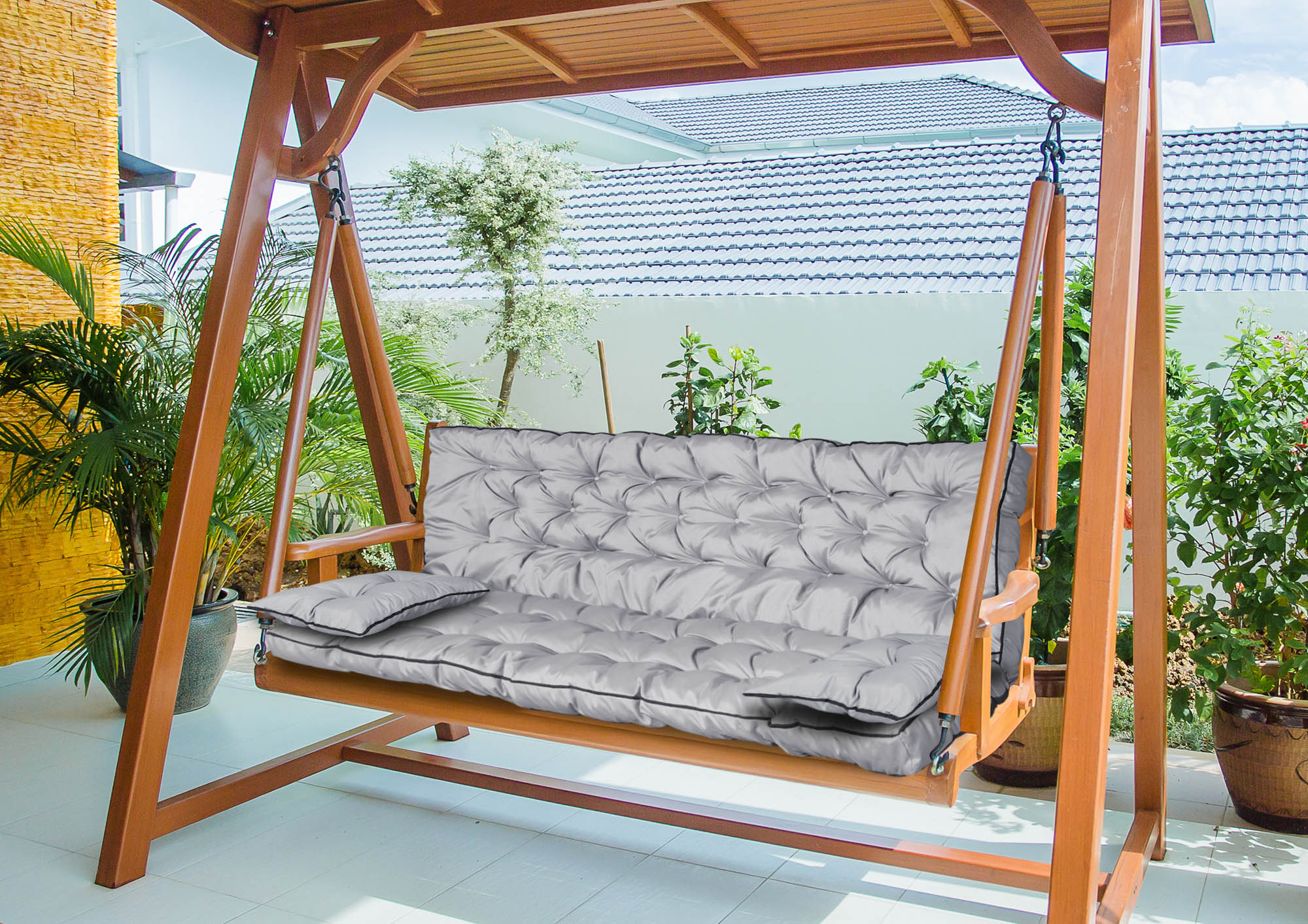 AIO FACTORY 180x60x50 cm Set da giardino impermeabile con cuscino grigio
