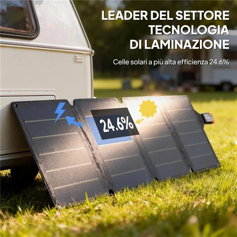 CARICABATTERIA SOLARE 36W PIEGHEVOLE CON ATTACCO TIPO-C, IMPERMEABILE IP67 IN ETFE, GRIGIO