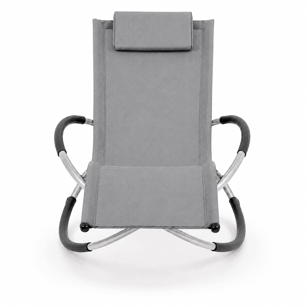 Dondolo Reclinabile Da Giardino Con Poggiatesta Removibile In Textilene Traspirante Telaio Metallo Relax Outdoor 73 x 150 x 93 Cm Grigio