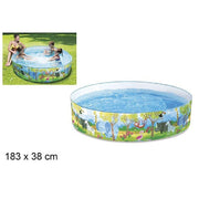 Piscina Rotonda Gonfiabile 183x38 Cm Decorazione Safari Bambini Giardino Estate         