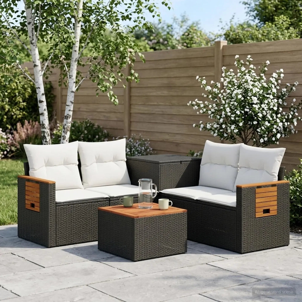 Set di divani 6 pz Nero e Bianco Crema 3447662