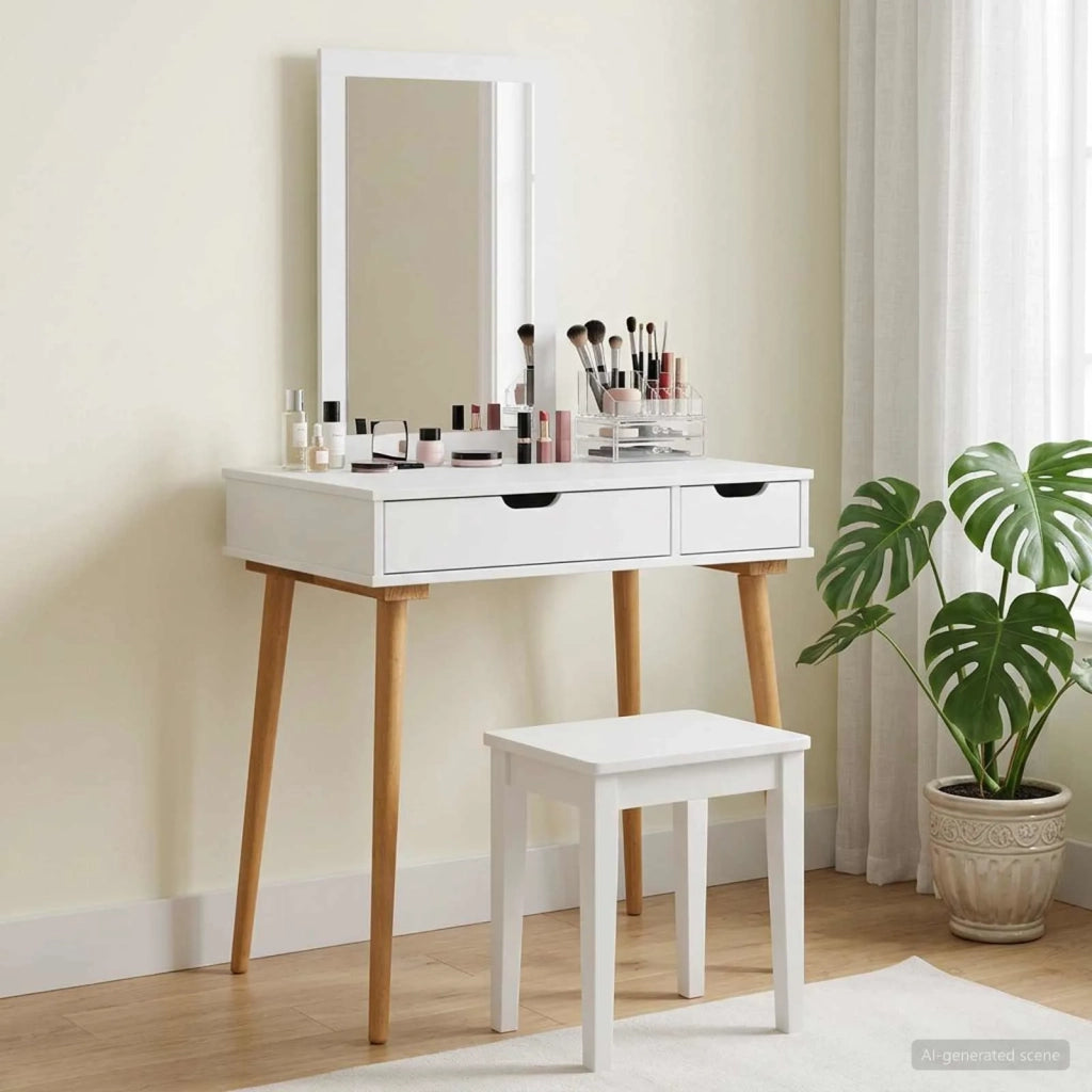 Set Tavolo da Trucco FAUSKE 2 pcs Bianco 76 x 50 x 143 cm 3438572