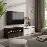 Mobile TV, 200x35x45cm, soggiorno, Per TV fino a 80", Camino elettrico, Bianco e nero RF2163