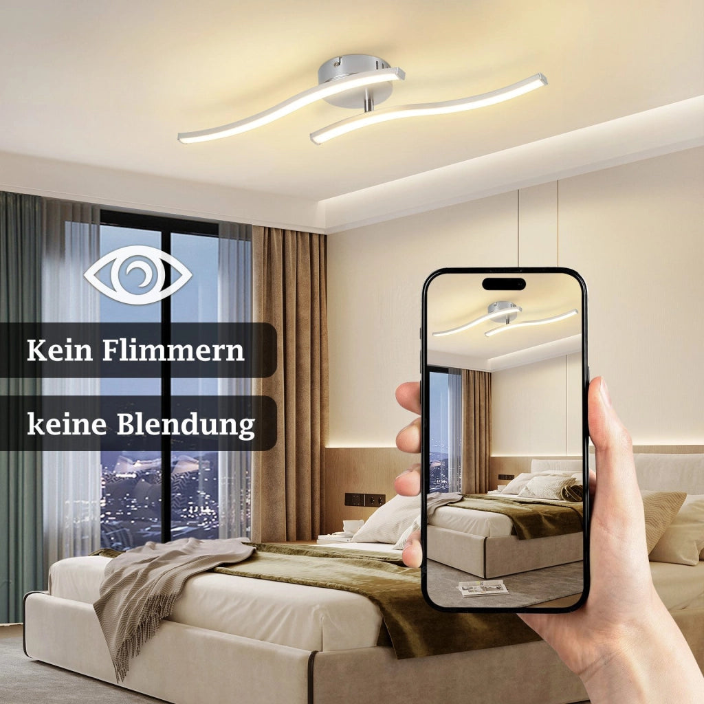 ZMH Lampada da Soffitto LED Moderna Argento 12W 3000K Luce Calda Onde Design per Corridoio Camera da Letto Ufficio
