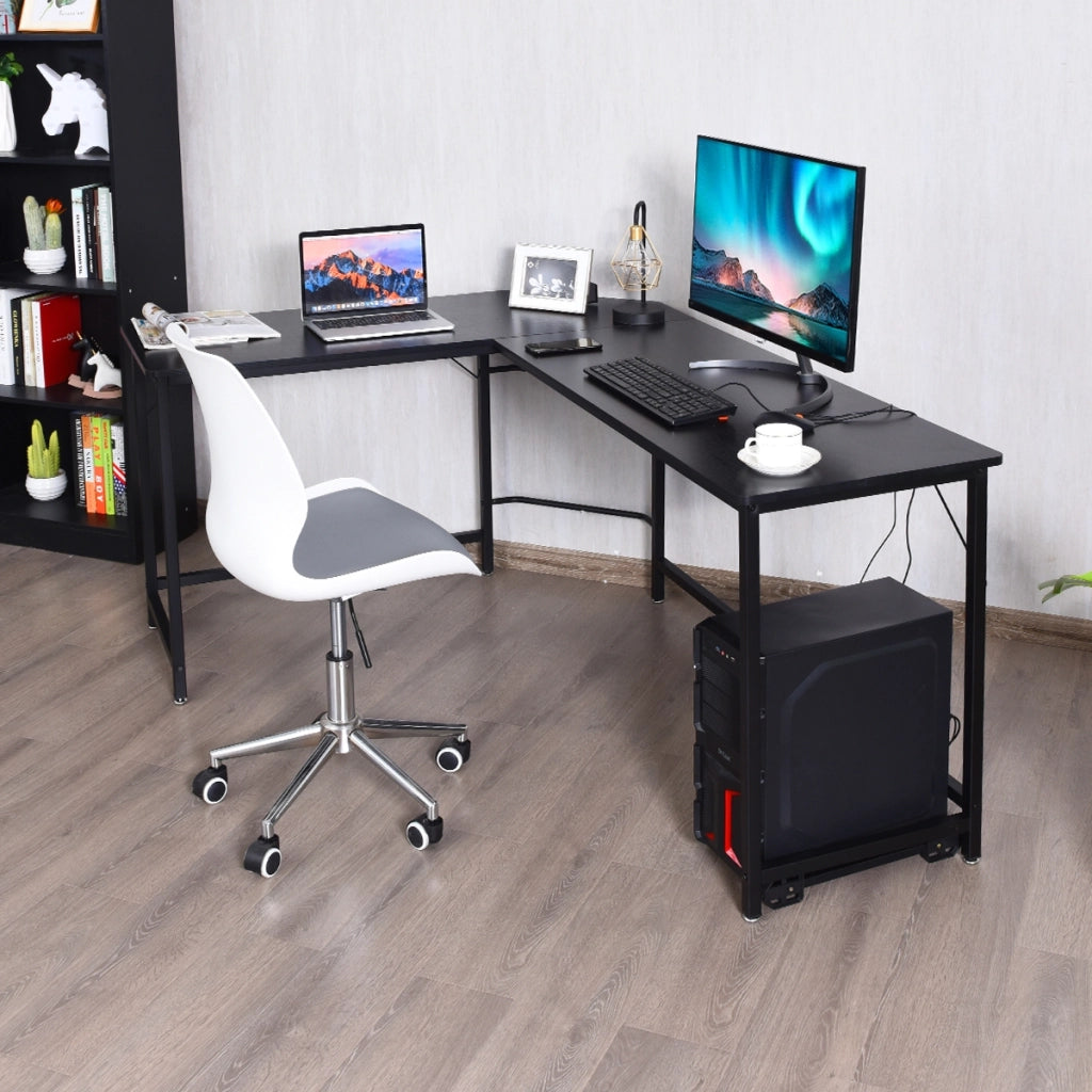 Scrivania ad angolo a forma L per ufficio, Tavolo ampio per computer in legno da casa 168x125x74cm Nero