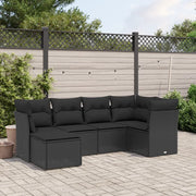 vidaXL Set Divano da Giardino 6 pz con Cuscini Nero in Polyrattan