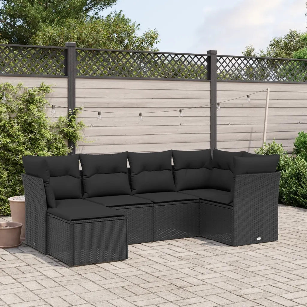 vidaXL Set Divano da Giardino 6 pz con Cuscini Nero in Polyrattan