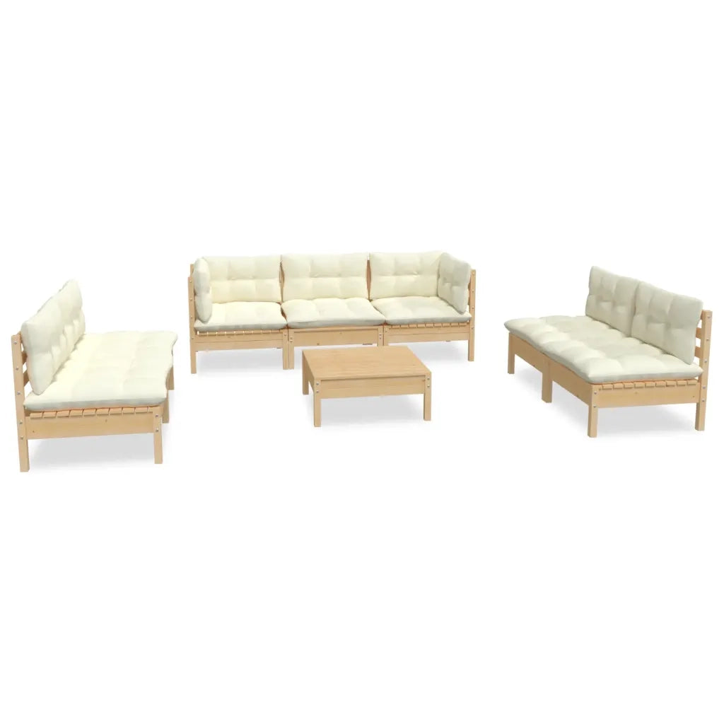 Set Divani da Giardino 8 pz con Cuscini Crema in Massello di Pino cod mxl 48003
