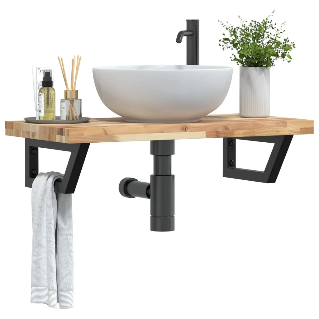 Ripiano a Parete per Lavabo in Acciaio e Massello di Acacia 3302691