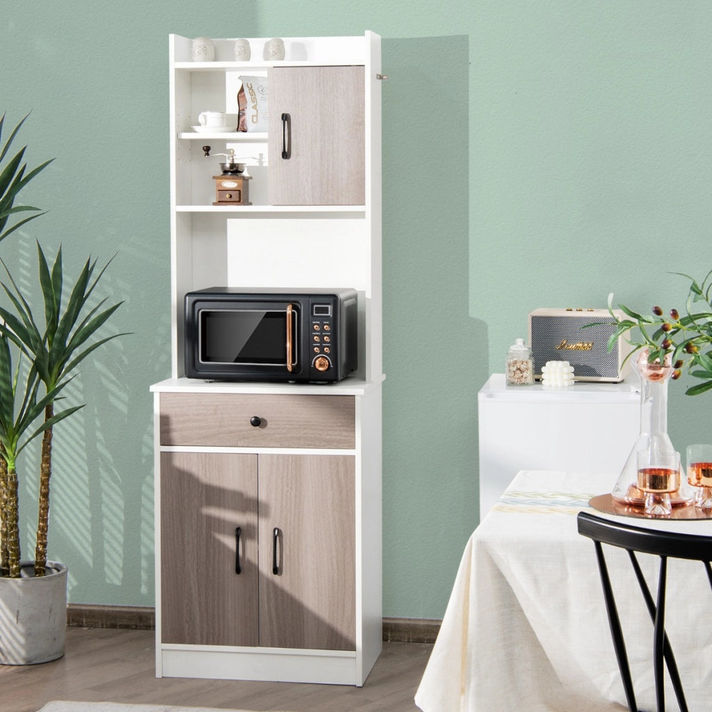 Mobile da cucina con 3 ante e ripiani regolabili-Credenza con ampio spazio aperto per microonde Bianco