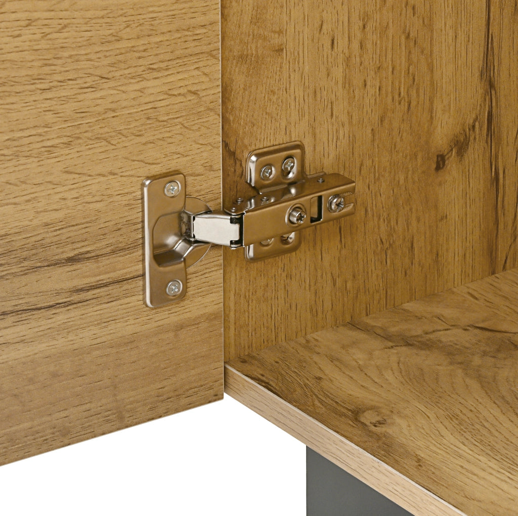 Credenza con quattro cassetti, due ante e finitura naturale e nera