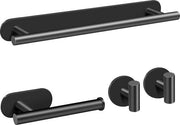 Accessori da bagno senza foratura, 4 pezzi, set di accessori da bagno, acciaio inossidabile, adesivo, inclusa rastrelliera per asciugamani, tappo per carta igienica e 2 ganci, per bagno, cucina (nero)
