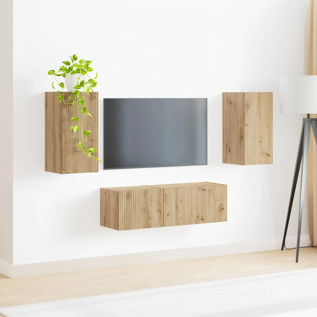 Set di Mobiletto da TV a Parete 4 pcs Rovere artigianale 3408915