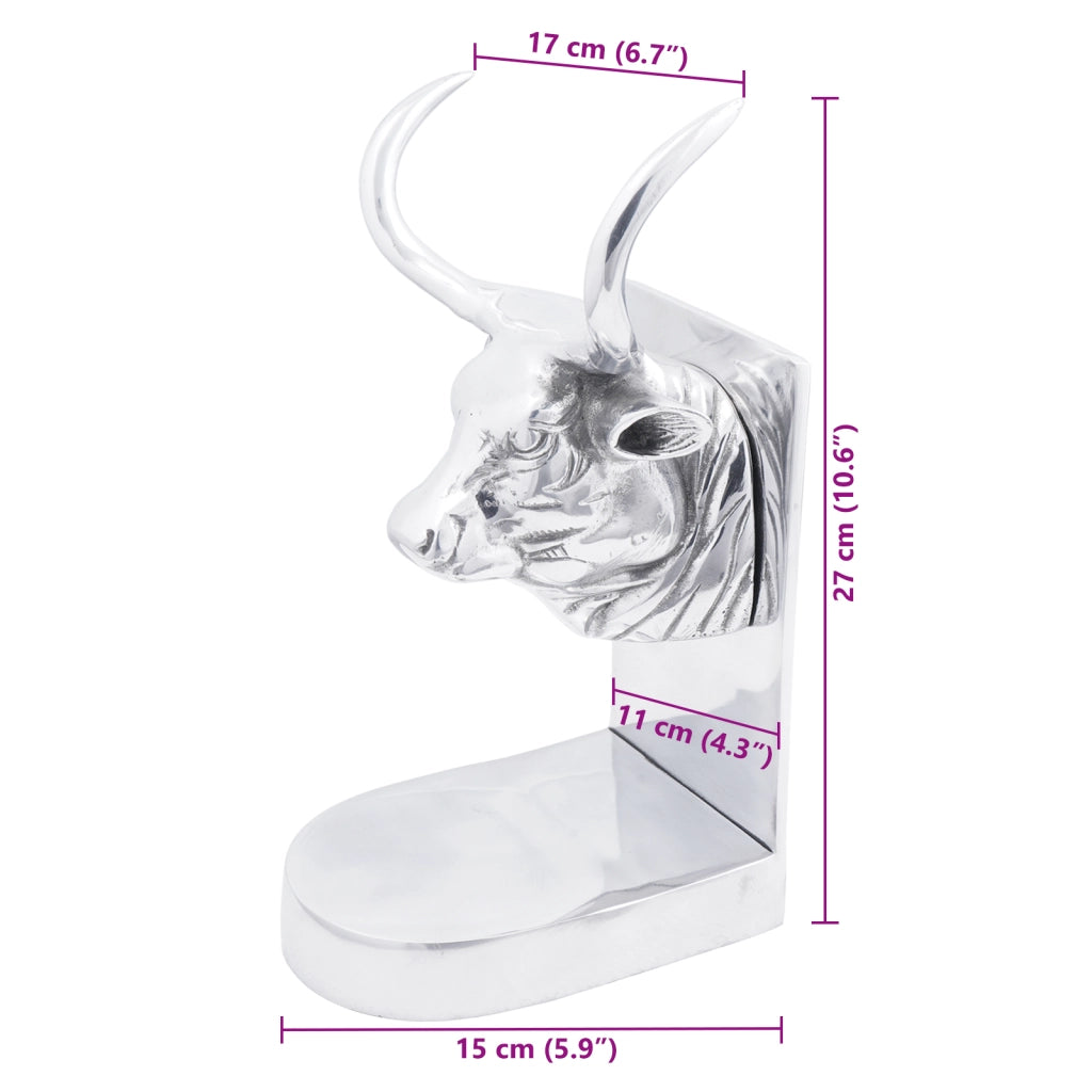 Fermalibri 2 pz Argento 17x15x27 cm Alluminio Toro