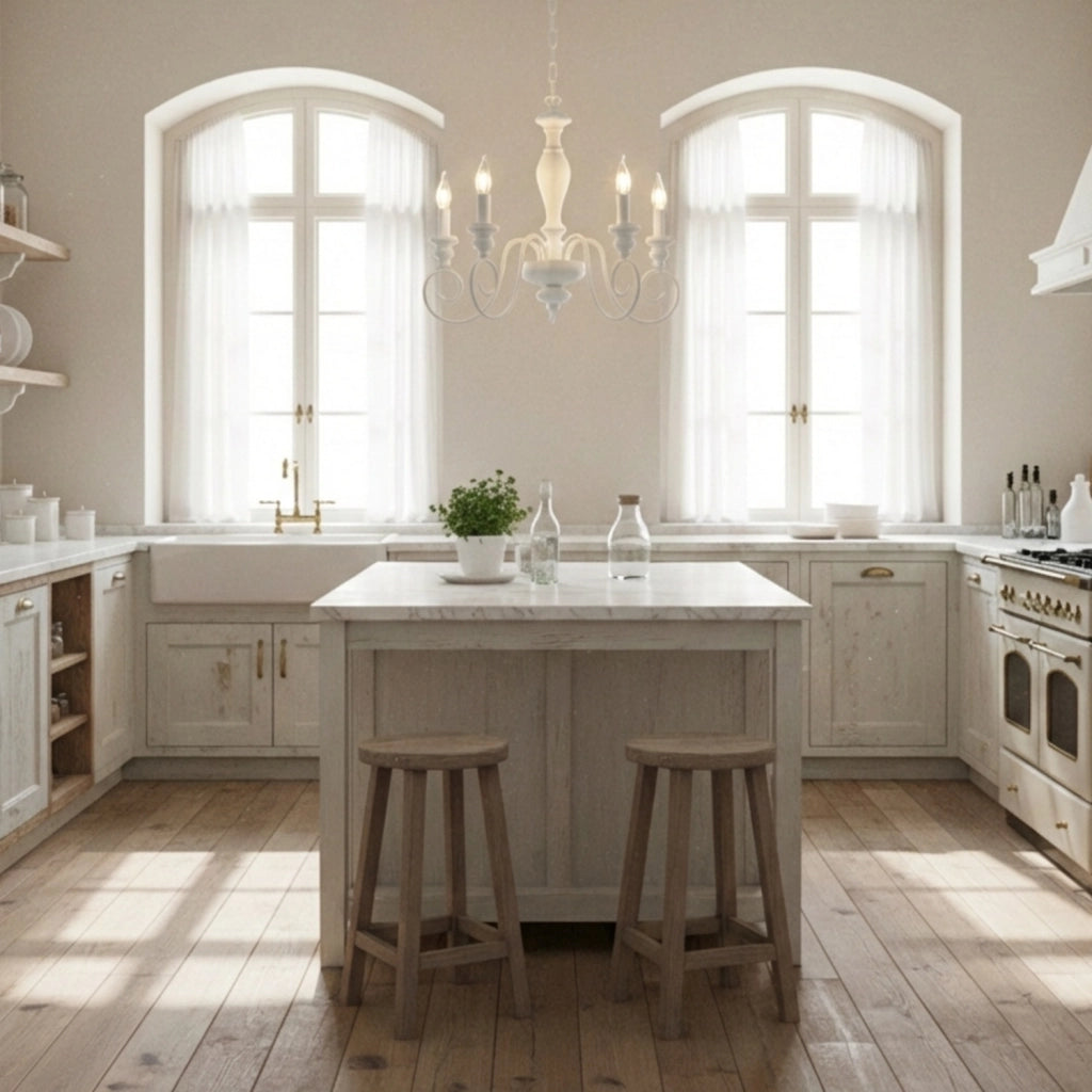 Lampadario Shabby Chic Cascina Bianco 5 Luci E14