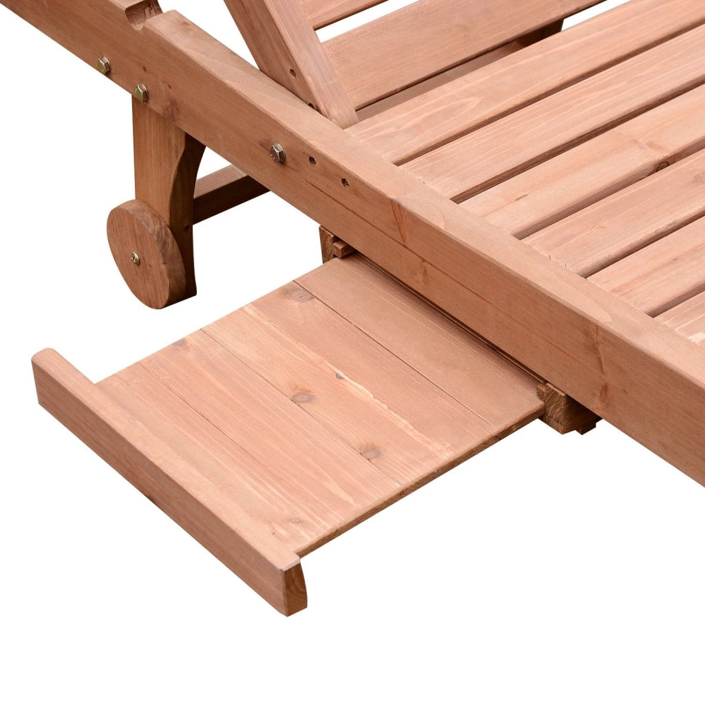 Lettino Prendisole da Giardino 182x60x35 cm con Ruote e Vassoio Estraibile in Legno