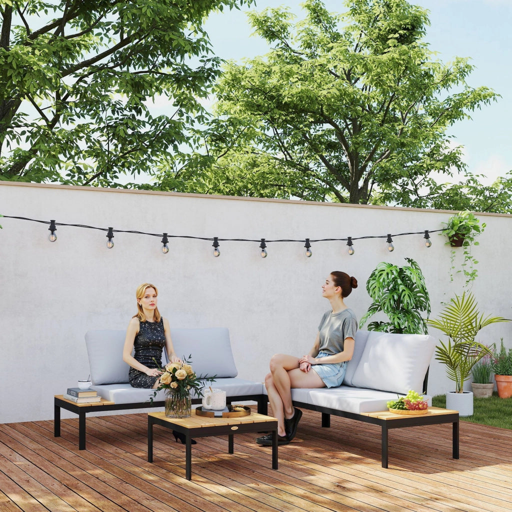 Set da Giardino con Divanetti e Tavolini ¨C Minimal ¨C Grigio, Nero, Teak, Metallo, Legno Composito