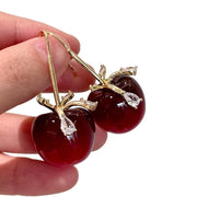 Orecchini con fiocco scintillante di strass e perline bordeaux, graziosi e dolci orecchini a forma di ciliegia