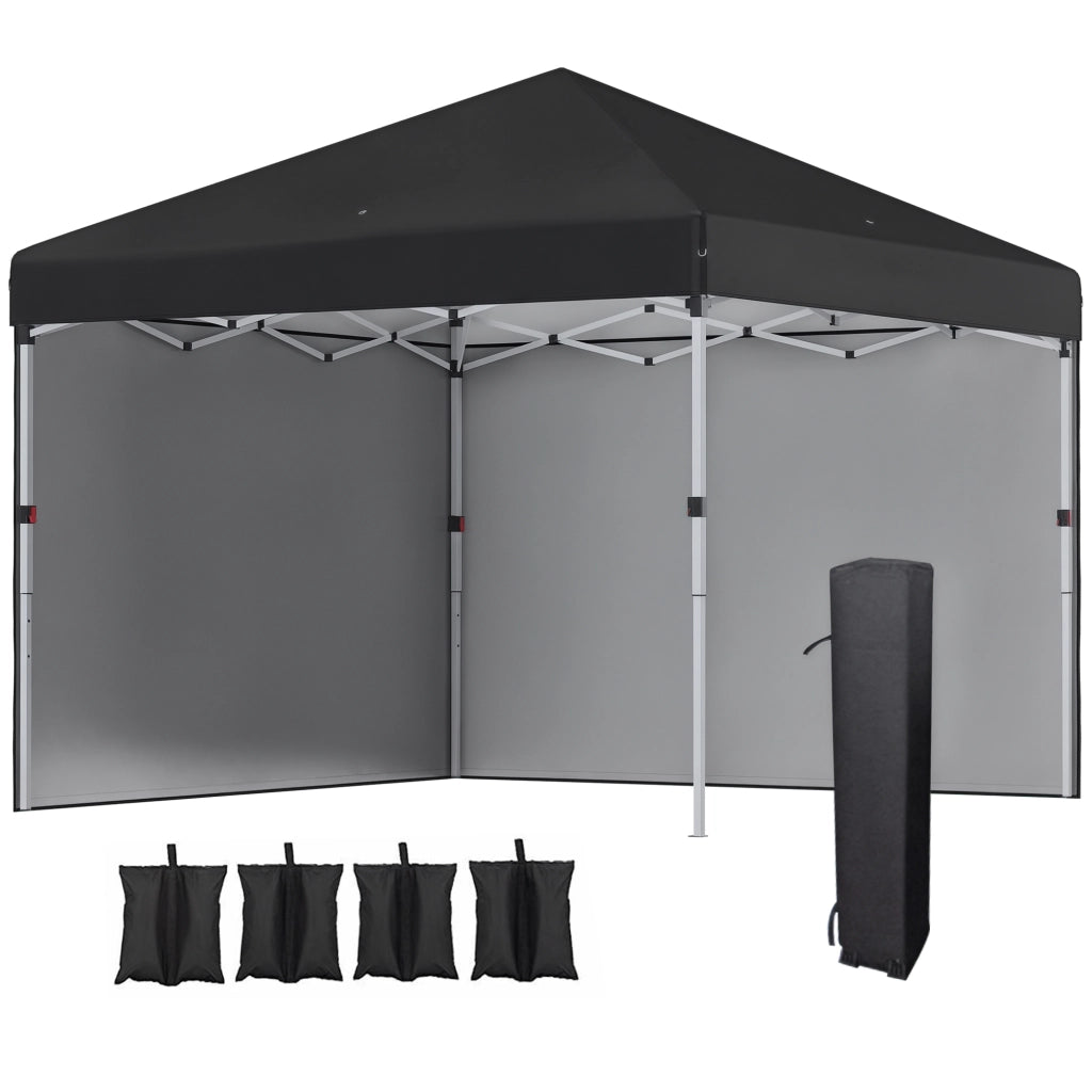 Gazebo pieghevole con 2 pareti laterali ¨C zephmum ¨C 3x3 m, nero, acciaio inox