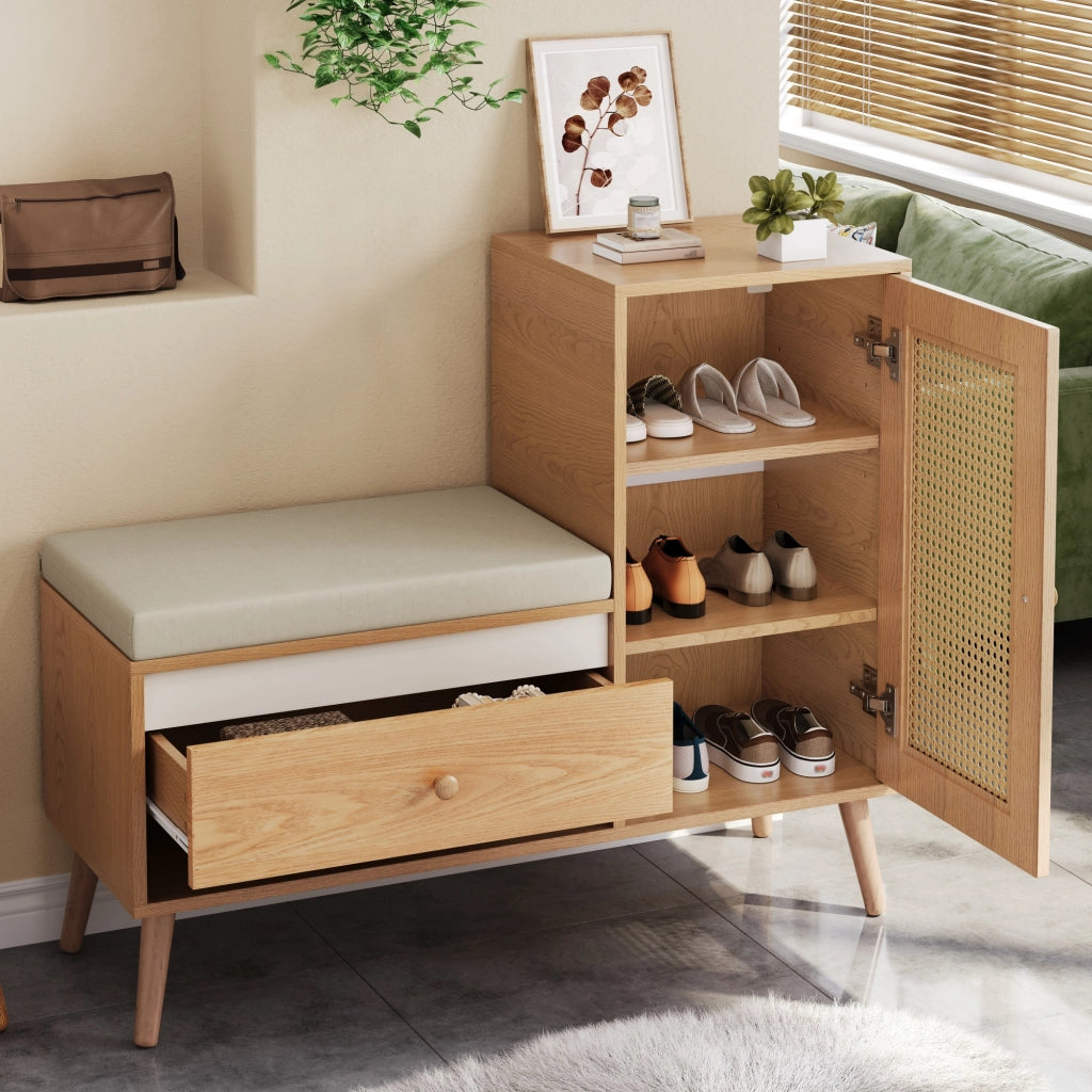 Scarpiera con Panca e Cuscino ¨C Xylo ¨C Rattan, Cassetti, Ante, Ripiani, Ingresso