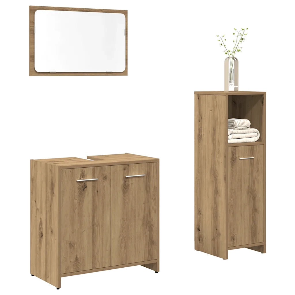 Set Mobili da Bagno | Armadio da bagno 3 pz Rovere Artigianale Legno Multistrato