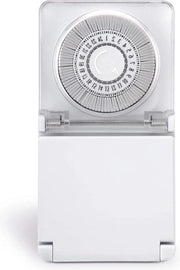 Timer meccanico per interni e esterni - regolazione a scorrimento - timer 24 ore - classe IP44 - protezione antiaccesso per bambini - 3500 W - bianco