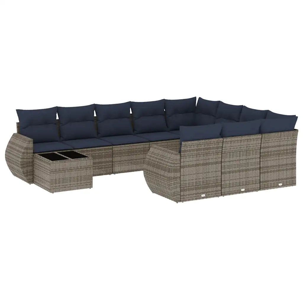 Set Divani da Giardino 11 pz con Cuscini Grigio in Polyrattan 3221930