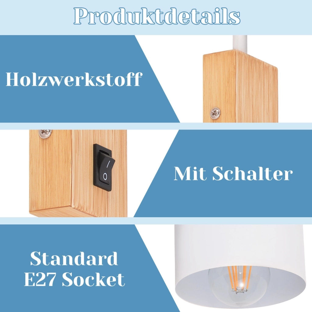 ZMH Applique con interruttore Applique da corridoio bianca E27 a una testa 330° (lampadina non inclusa)