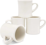 Set di Ciotole Caffè in Ceramica Bianca da 4 - Stile Retro Anni '50 Coppe Caffè in Pietra per Ristoranti, Diner, Agriturismi e Casa