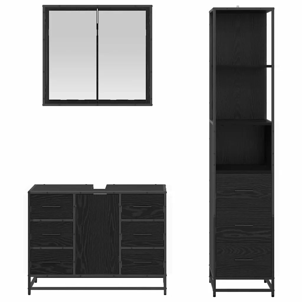 Set di mobili per il bagno 3 pcs Rovere Nero Legno multistrato